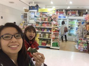 Grabbing our first authentic Jap dish at the convenience store. Haha!